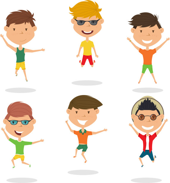 快乐的卡通男孩跳跃图片下载