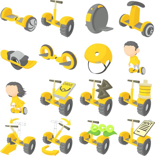 平衡滑板车图标设置卡通风格图片下载