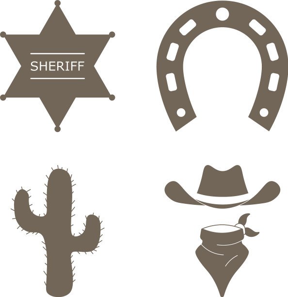 狂野西部图标集孤立图片下载