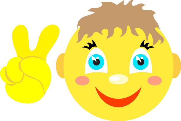 笑脸男孩与维多利亚手势v图片下载