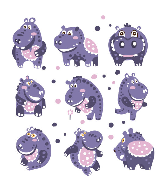 程式化的河马与波点图案集图片下载