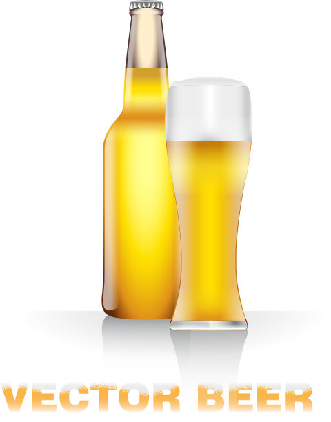 淡啤酒瓶和玻璃杯图片下载