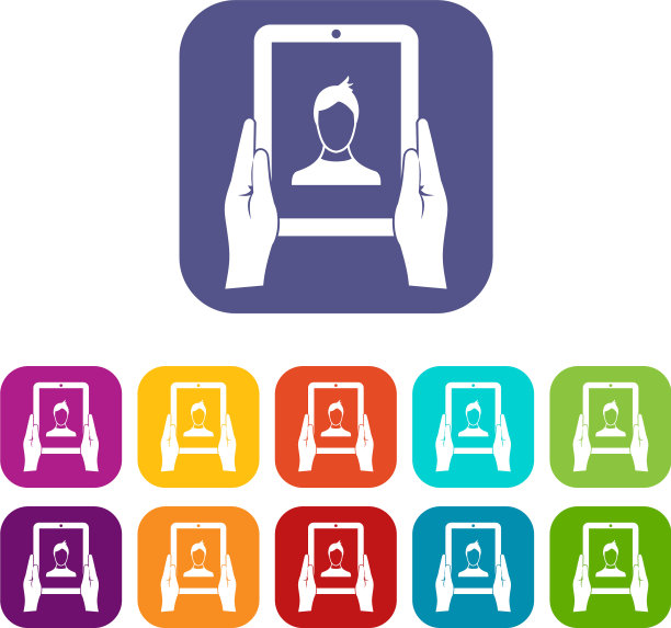 手握平板电脑与照片图标集图片下载