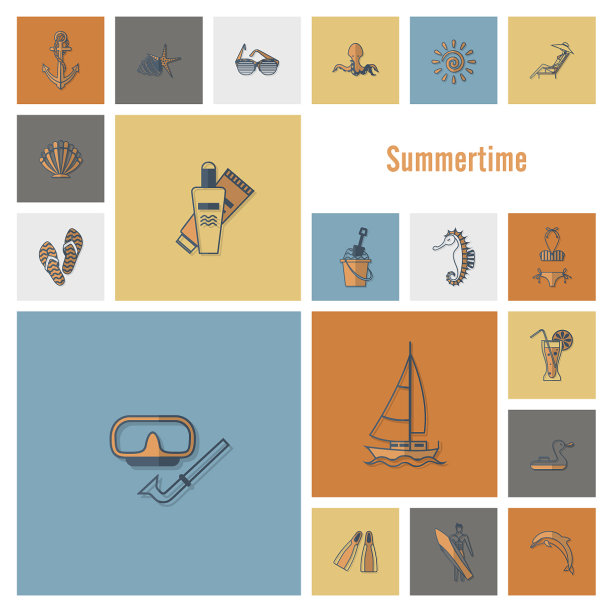 夏天和海滩简单的平面图标图片下载