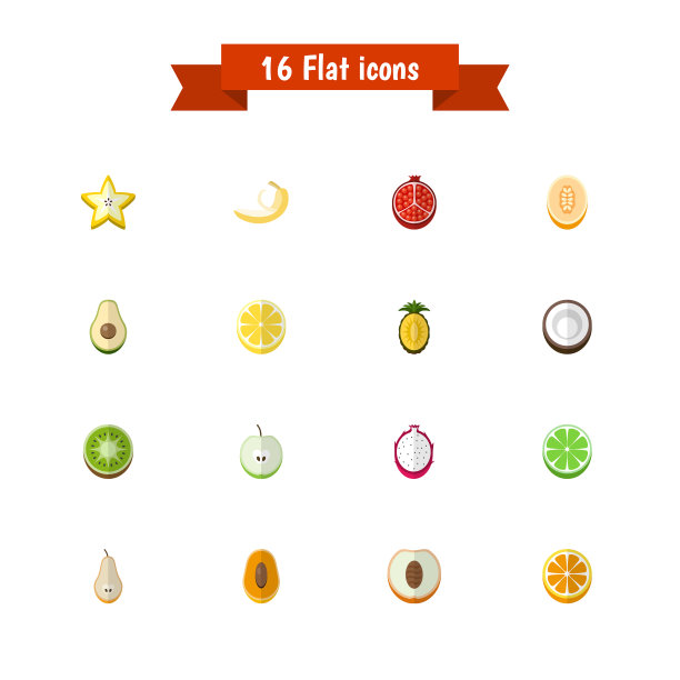 一组16可编辑的水果图标包括符号图片下载