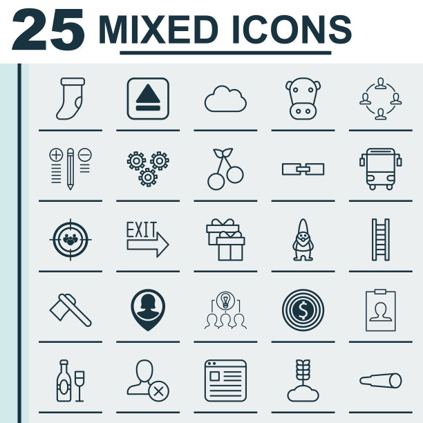 一组25个通用的可编辑图标可以使用图片下载