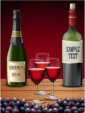 三个葡萄酒杯和香槟酒瓶图片下载