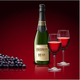 两杯带酒瓶和葡萄的香槟图片下载