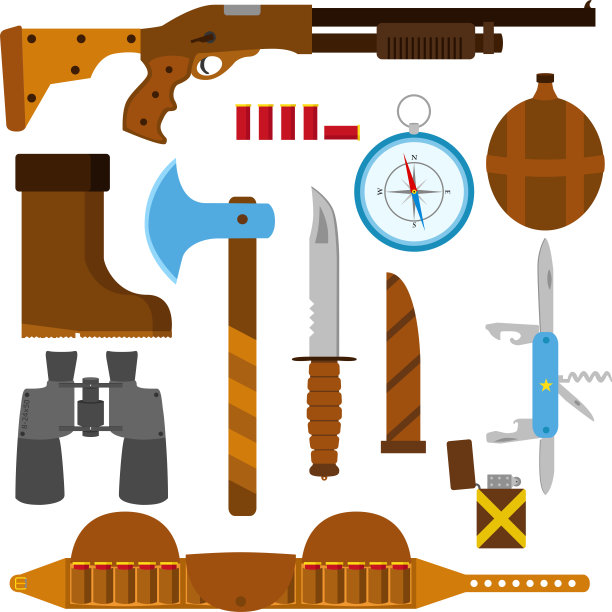 狩猎图标平面设置与刀斧猎枪的情况图片下载