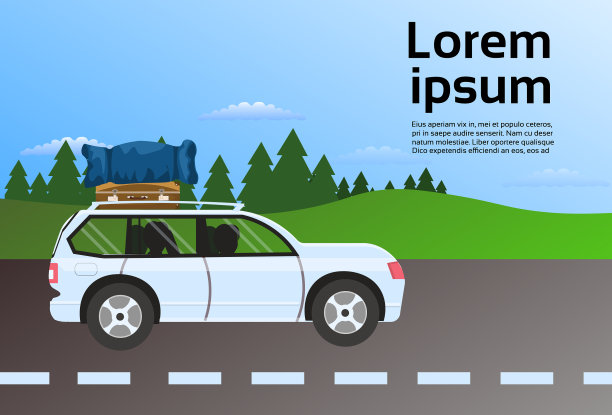 家庭旅行车辆在路上携带行李图片下载