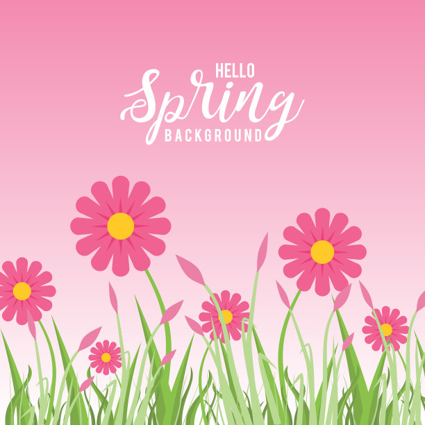 在凉爽的春天，粉红色的花瓣和草叶图片下载