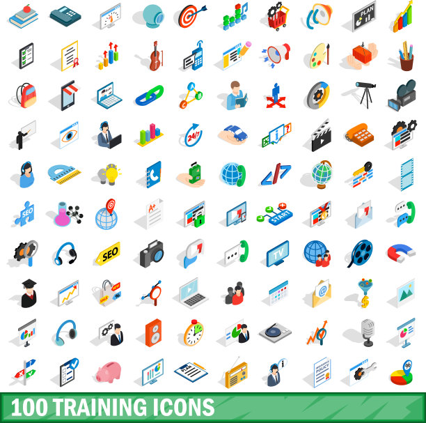 100个训练图标设置等距3d样式图片下载