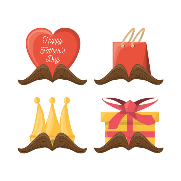 一套父亲节与胡子和礼物设计图片下载