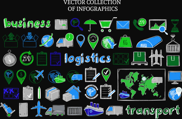 手绘彩色物流元素集图片下载