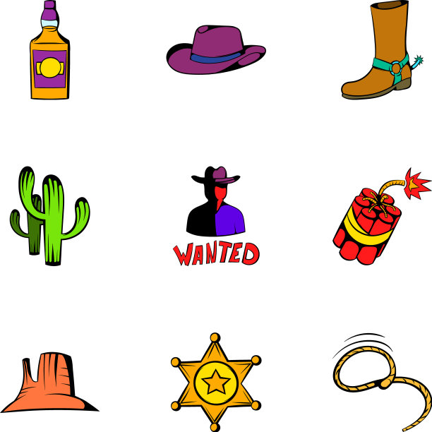 牛仔图标设置卡通风格图片下载