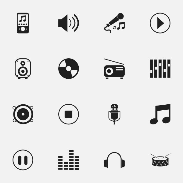 一组16可编辑的mp3图标包括符号图片下载