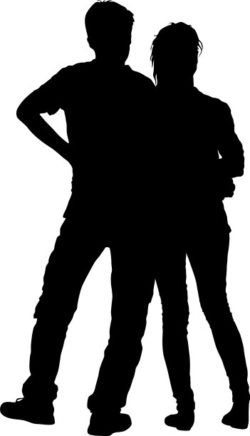 一对男人和女人在白色上剪影图片下载