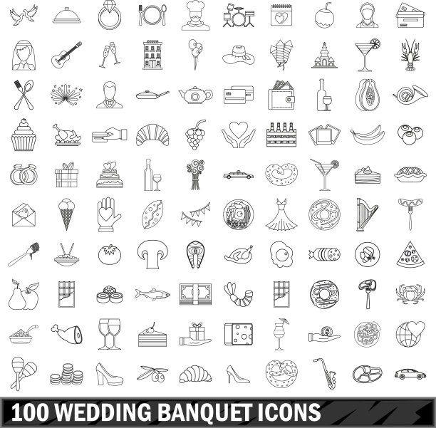 100婚宴图标设置轮廓风格图片下载