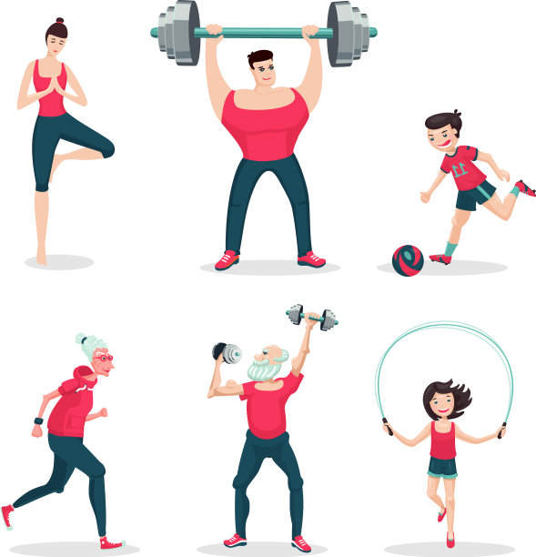 运动家庭卡通人物图标设置图片下载