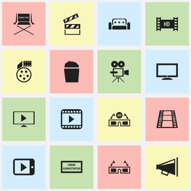 一组16可编辑的电影图标包括符号图片下载