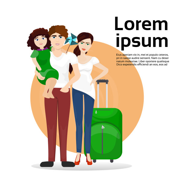 家里父母和女儿都带着行李箱图片下载