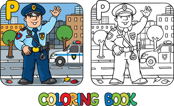 警察职业ABC着色书字母表p图片下载