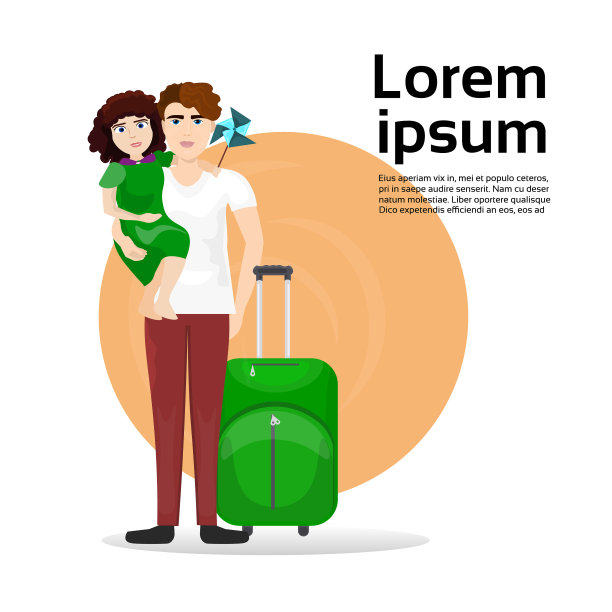 父亲和女儿带着行李箱过来图片下载