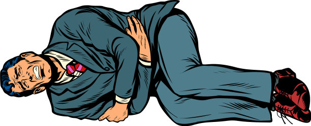 男人躺在白色伤胃隔离图片下载