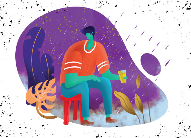 一个年轻人孤独地坐在寒冷的树林里图片下载