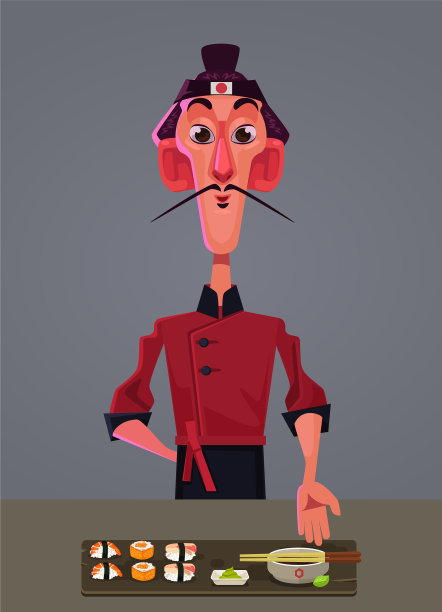 快乐微笑的日本寿司厨师图片下载