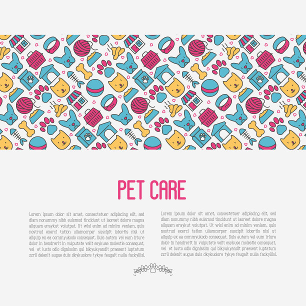 宠物护理概念与细线图标图片下载