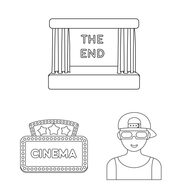电影和电影的轮廓图标在集合图片下载