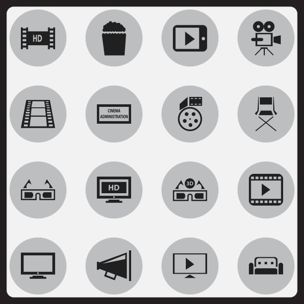 一组16可编辑的电影图标包括符号图片下载