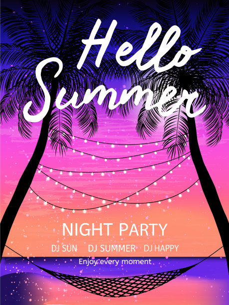 夏季热带背景与棕榈树天空和图片下载