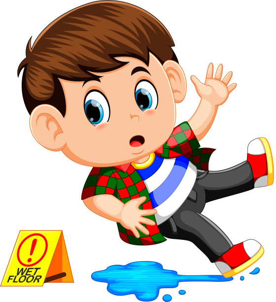 男孩在潮湿的地板上滑倒图片下载