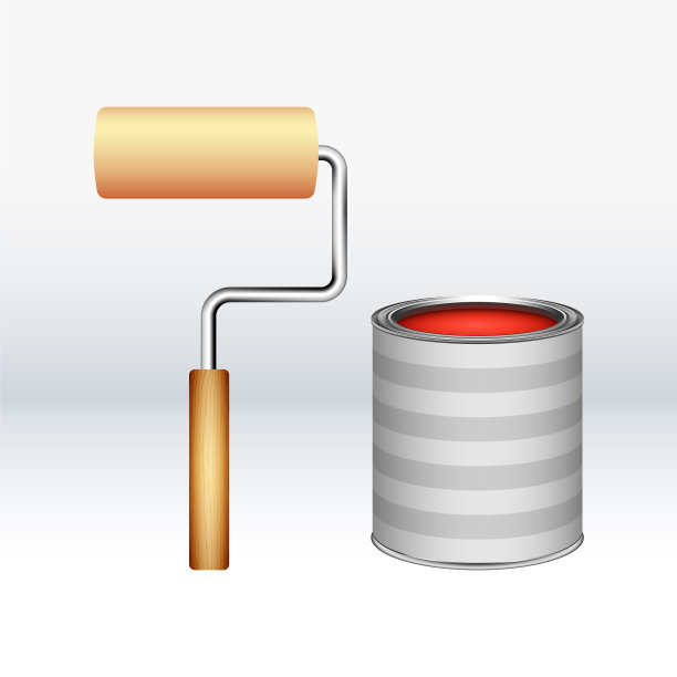 卡通红色油漆桶与油漆刷图片下载