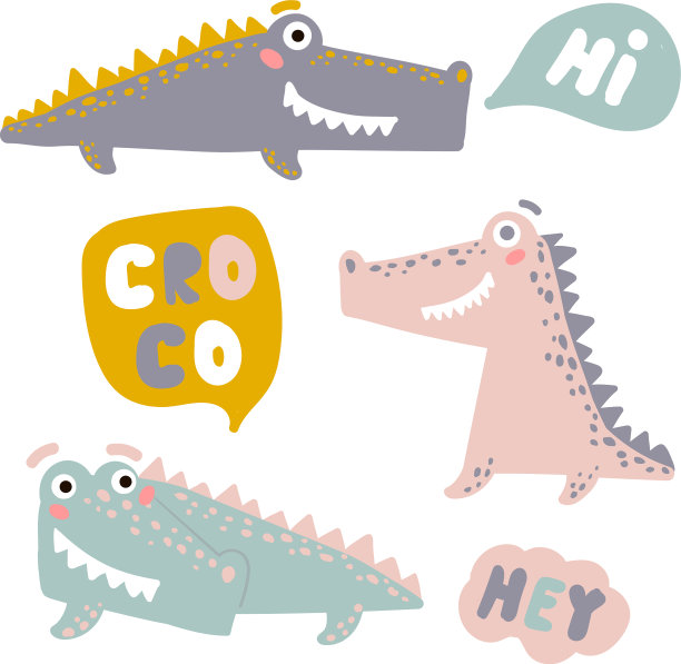设置快乐有趣的鳄鱼卡通短吻鳄图片下载