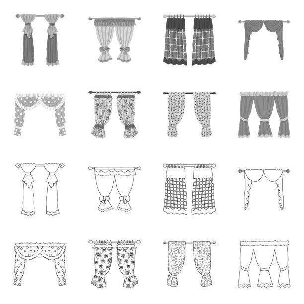 设计窗帘和窗帘符号集图片下载