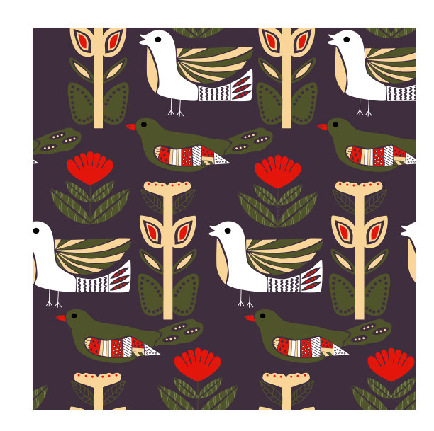 淡雅的绿、紫、红、花鸟在图片下载