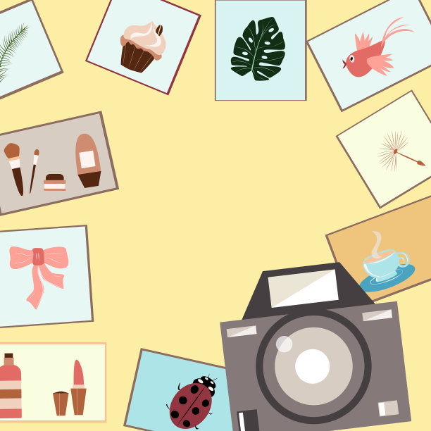 黄色背景上的照片图片下载