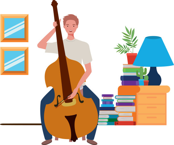 年轻人在客厅里摆弄小提琴图片下载