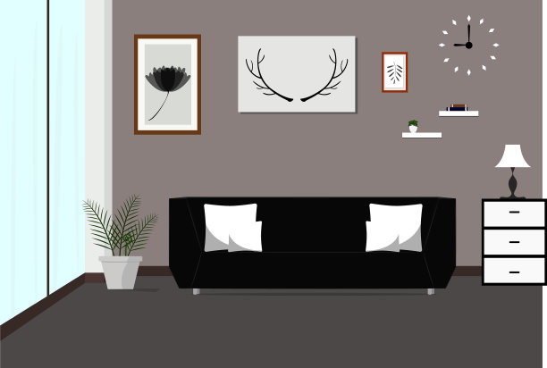 室内客厅配有沙发灯画图片下载