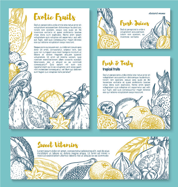 热带奇异水果素描海报图片下载