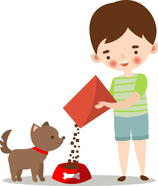 可爱的小男孩正在喂狗图片下载