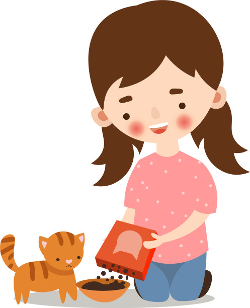可爱的小女孩在喂猫图片下载