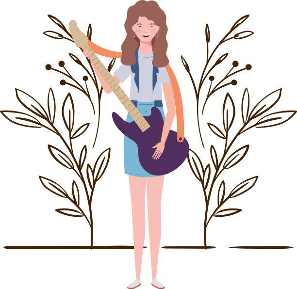 年轻女子用电吉他在白色上图片下载
