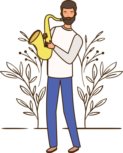 男人拿着萨克斯管，树枝和树叶在图片下载