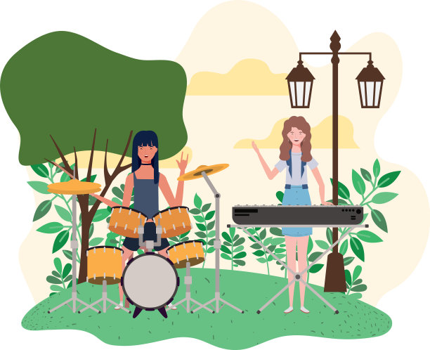 有乐器和背景的女性图片下载