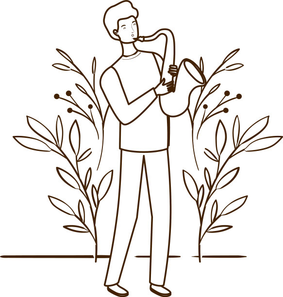 一个拿着萨克斯和树枝的剪影男人图片下载