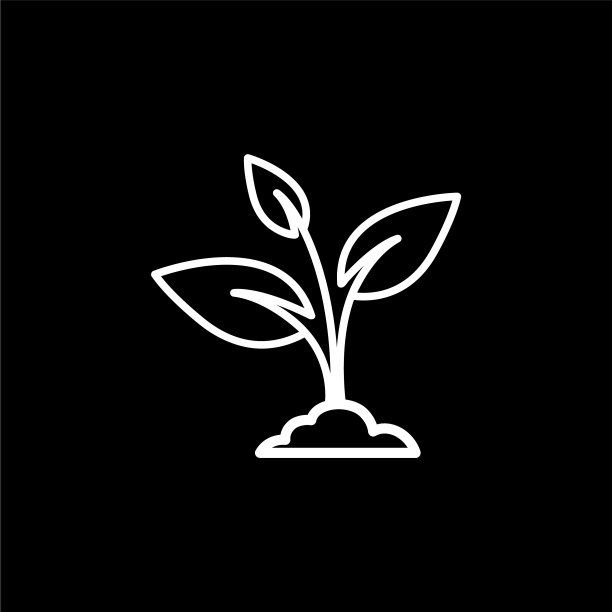 黑色背景上的植物线条图标图片下载